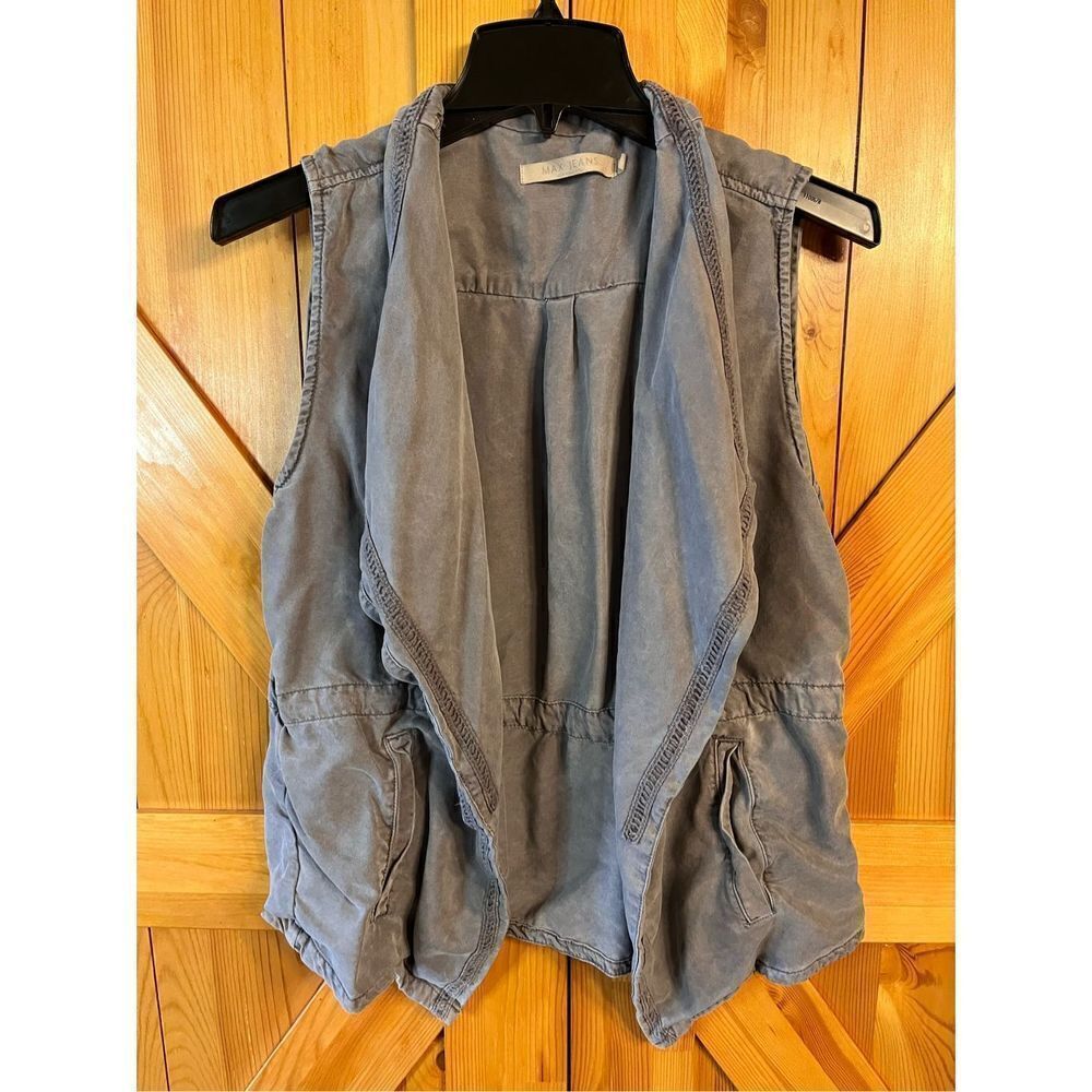 Max Jeans Vest Waterfall Drape Front Military Gray Tencel Utility Medium (3015)
